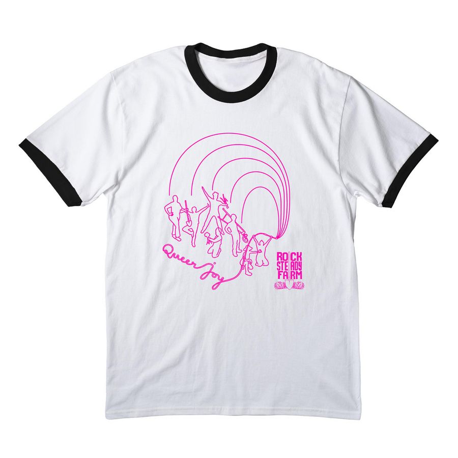 QUEER JOY, a White/ Jet Black Cotton Ringer Tee