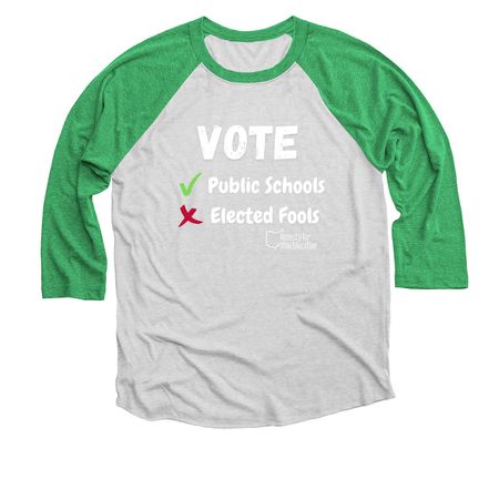 2026 Election Swag, a Envy and Heather White 3/4 Sleeve Baseball Tee