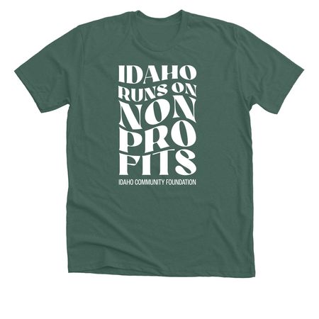 Idaho Runs on Nonprofits 2026, a Heather Forest Premium Unisex Tee