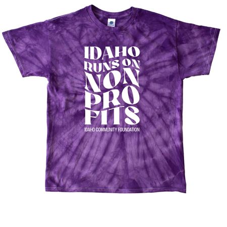 Idaho Runs on Nonprofits 2026, a Purple Classic Tie Dye Tee