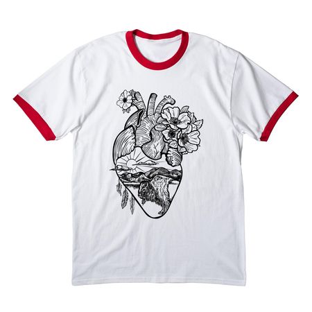North Dakota Love, a White/ Red Cotton Ringer Tee