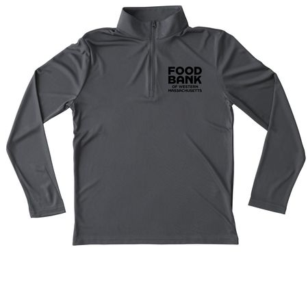 Food Bank WMA Athletic Apparel- Black Letters, a Iron Grey Youth Performance Quarter Zip Pullover