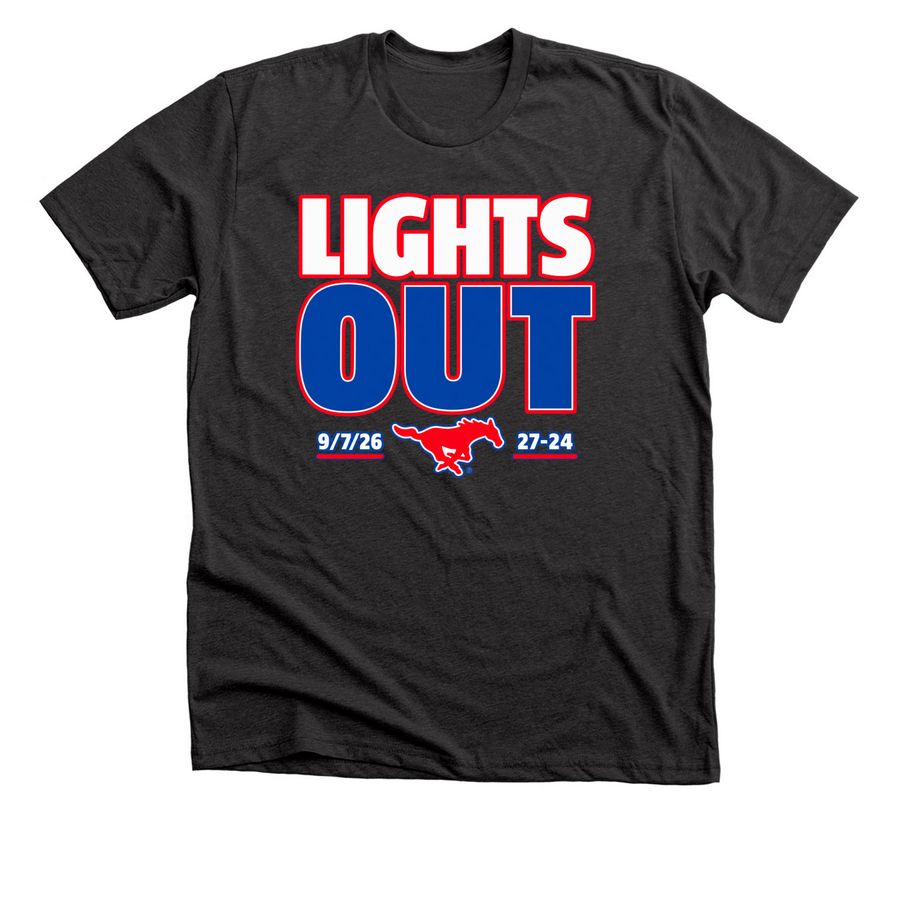 Smu Football Lights Out 9 7 26 27 24 T Shirt, a Dark Grey Heather Premium Unisex Tee