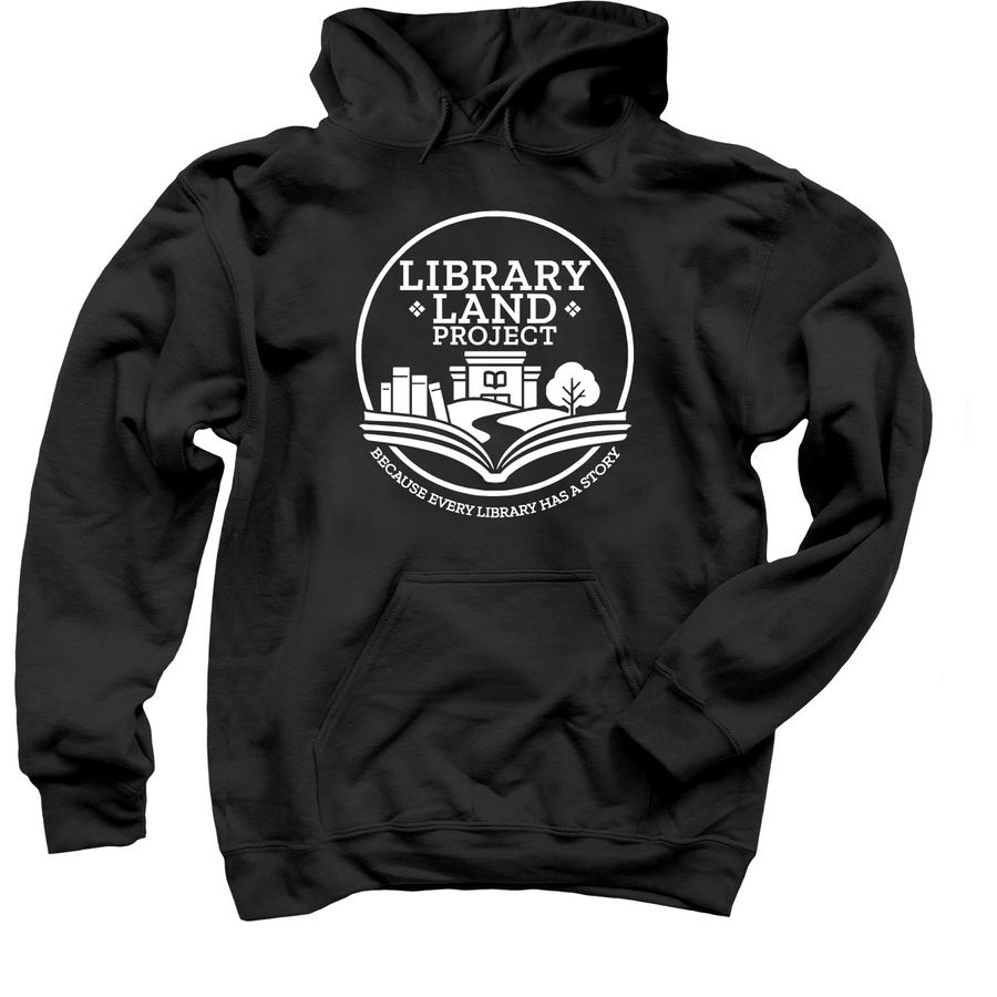 Library Land Project- White Logo Hoodie, a Black Pullover Hoodie