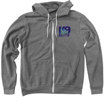 K9 Elite Day Camp 2026 Merch, a Deep Heather Zip Up Hoodie