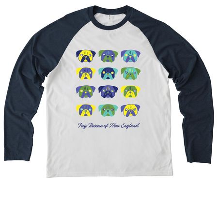 The Pug Palette Collection, a Rebel Blue/ Bright White Allmade Eco Triblend Colorblock Raglan Long Sleeve Tee