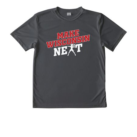 Make Wisconsin Next, a Iron Grey Youth Performance Tee