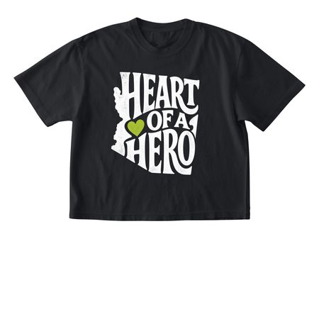 ADULT Heart of a Hero in white, a Black Comfort Colors Boxy Tee