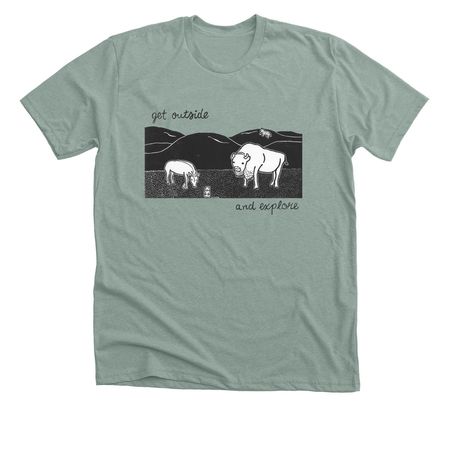 Get Outside and Explore, a Heather Sage Premium Unisex Tee