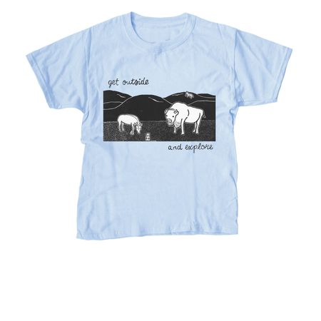 Get Outside and Explore, a Light Blue Youth Unisex Tee