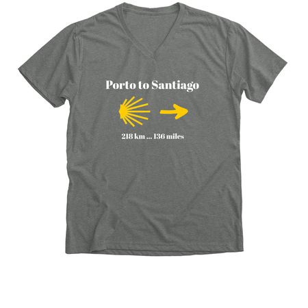 2026 Porto to Santiago Pilgrimage Shirt, a Deep Heather Premium V-Neck Tee