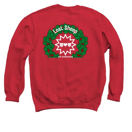 Holiday Nuthouse (LSAM) | Luke 2:10, a Red Crewneck Sweatshirt (back-view)