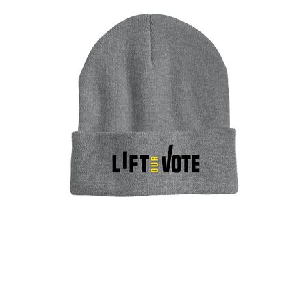 Lift Our Vote Swag Caps, a Dark Heather Grey Printed Cuffed Beanie