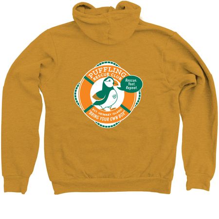 Puffin Rescue Club, a Heather Mustard Zip Up Hoodie (back-view)