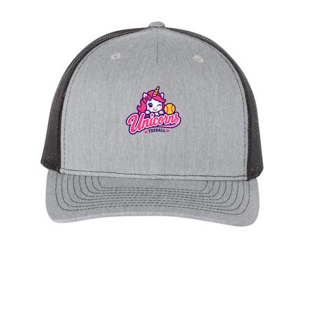 Unicorn Hats, a Heather Grey/ Black Printed Five-Panel Trucker Cap
