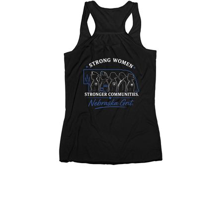 Nebraska Grit (Blue), a Black Women's Racerback