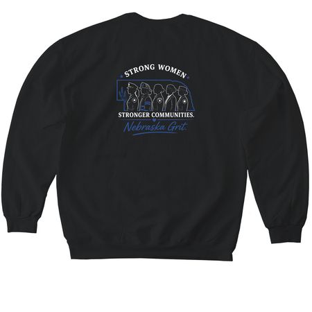 Nebraska Grit (Blue), a Black Softstyle Crewneck Sweatshirt