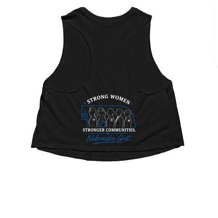Nebraska Grit (Blue), a Solid Black Blend Women?s Cropped Racerback Tank
