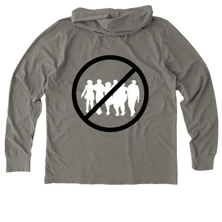 Funny Unisex "No People" Shirt, a Driftwood Grey Allmade Organic Cotton Mineral Dye Hoodie Tee (back-view)