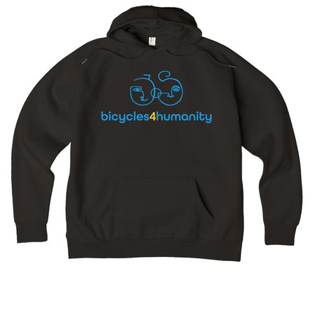Changing the world, two wheels at a time, a Deep Black Allmade Organic CVC Pullover Hoodie