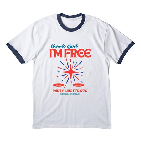 4th of July, a White/ Navy Cotton Ringer Tee