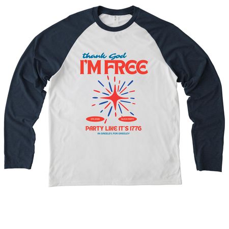 4th of July, a Rebel Blue/ Bright White Allmade Eco Triblend Colorblock Raglan Long Sleeve Tee