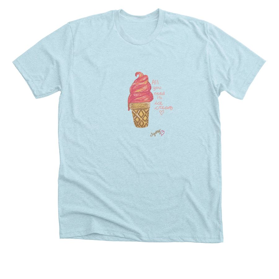 Ice cream tee art by Sydney, a Heather Ice Blue Premium Unisex Tee
