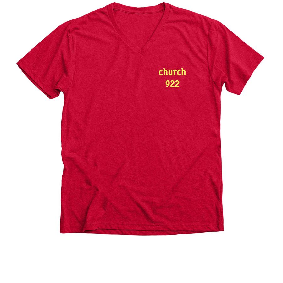 922- By His Wounds Merch, a Heather Red Premium V-Neck Tee