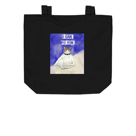 I can fix him (cat) - tote, a Black Organic Cotton Tote Bag