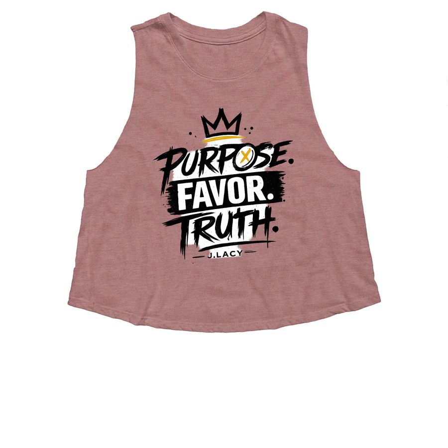 PURPOSE.FAVOR.TRUTH, a Heather Mauve Women's Cropped Racerback Tank
