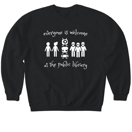 We're all welcome..., a Black Softstyle Crewneck Sweatshirt