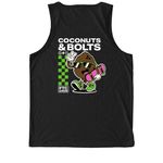 Coconuts & Bolts (Front and Back Design), a Deep Black Allmade Eco Triblend Tank (back-view)