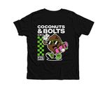 Coconuts & Bolts (Front and Back Design), a Solid Black Blend Premium Youth Tee (back-view)