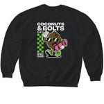 Coconuts & Bolts (Front and Back Design), a Black Softstyle Crewneck Sweatshirt (back-view)