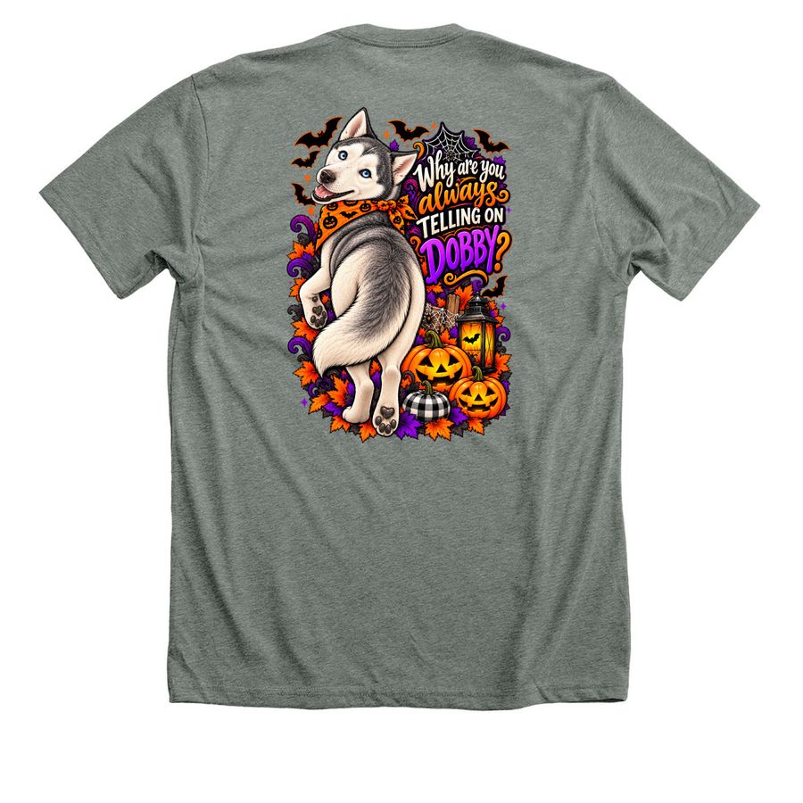 Dobby Howl-o-Ween, a Deep Heather Premium Unisex Tee (back-view)