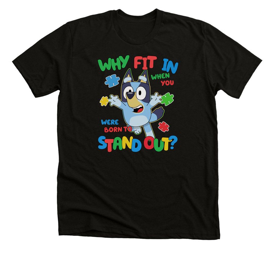 Bluey Autism Awareness, a Solid Black Blend Premium Unisex Tee