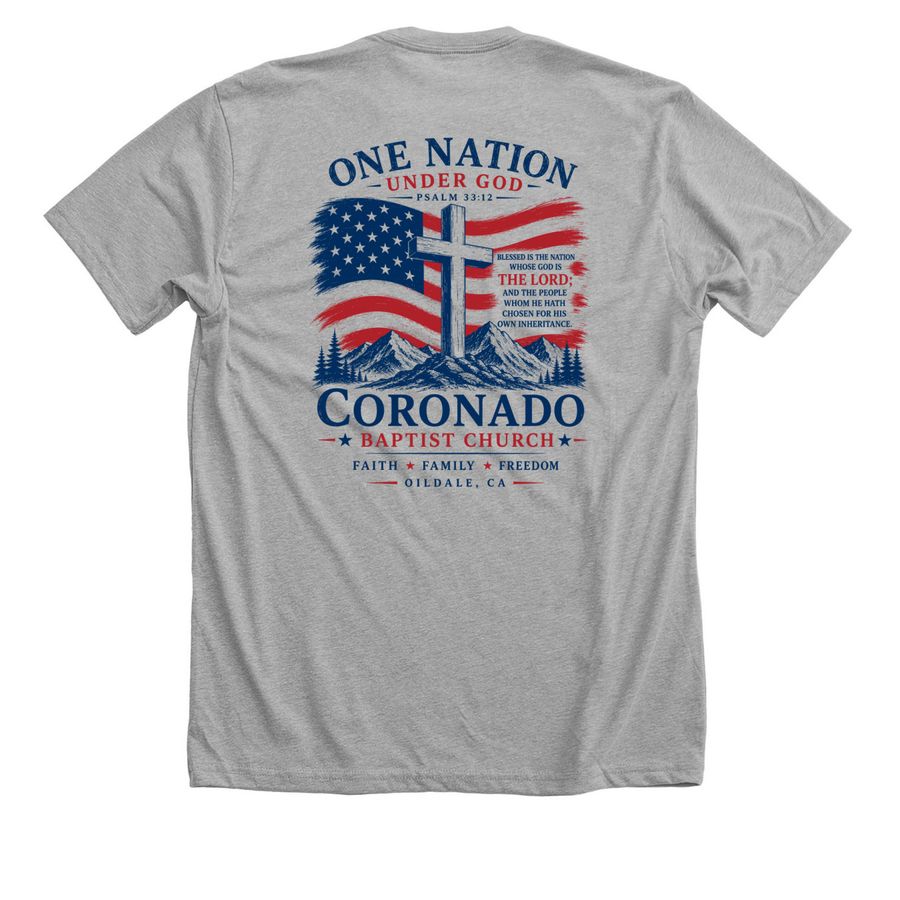 Coronado Baptist Church Patriotic Collection, a Athletic Heather Premium Unisex Tee (back-view)