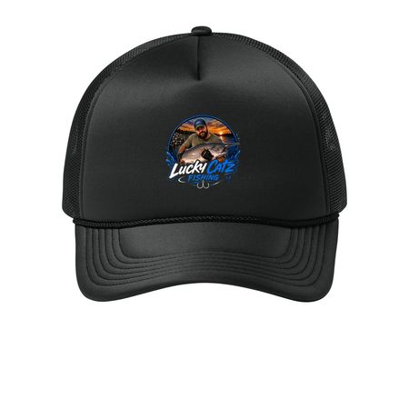 Lucky Catz Fishing Hats, a Deep Black Printed Foam Trucker Hat