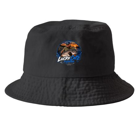 Lucky Catz Fishing Hats, a Black Printed Bucket Hat