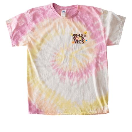 Goals & Good Vibes smiley/flower tie-dye tee #2, a Desert Rose Classic Tie Dye Tee