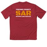 Fresno SAR team gear, a True Red Classic Performance Tee (back-view)