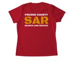 Fresno SAR team gear, a True Red Women's Performance Tee (back-view)