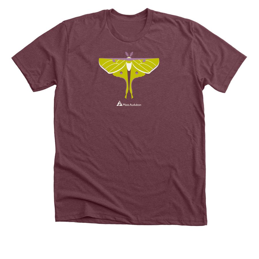 Mass Audubon Luna Moth Shirt, a Heather Maroon Premium Unisex Tee
