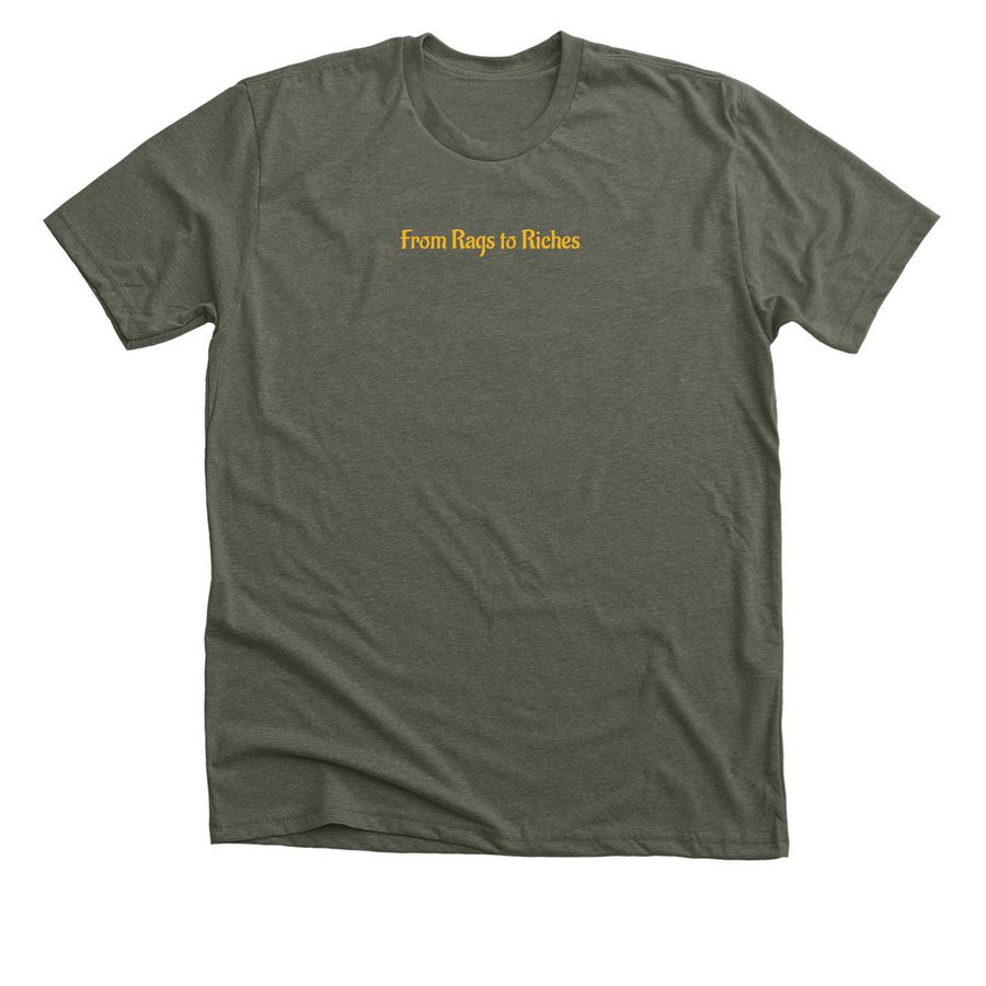 From Rags to Riches Wear, a Heather Military Green Premium Unisex Tee