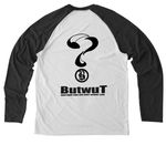 ButwuT? Artwork&nbsp;, a Space Black/ Bright White Allmade Eco Triblend Colorblock Raglan Long Sleeve Tee (back-view)