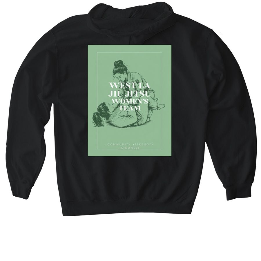 West LA BJJ Green Women's Hoodie, a Black Gildan Softstyle Pullover Hoodie (back-view)