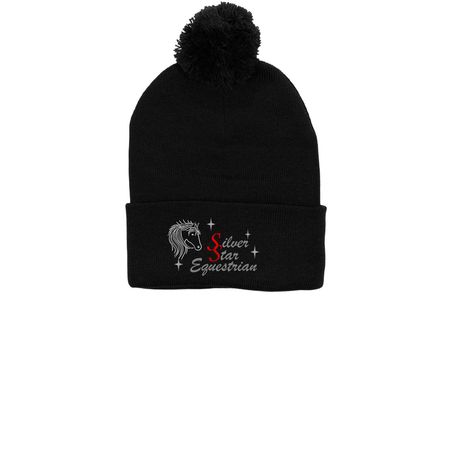 winter Hats&nbsp;, a Black Printed Pom-Pom Beanie