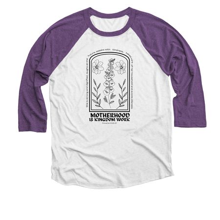 motherhood, a Purple Rush and Heather White 3/4 Sleeve Baseball Tee