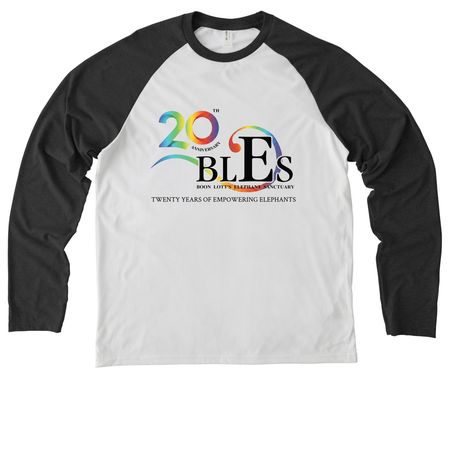 Celebrating 20 years of BLES!, a Space Black/ Bright White Allmade Eco Triblend Colorblock Raglan Long Sleeve Tee