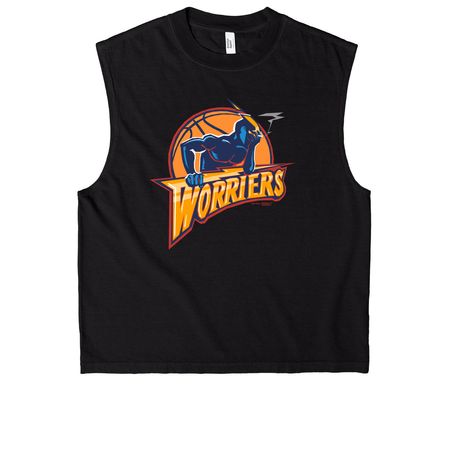 WORRIERS (Front), a True Black Heavyweight Garment Dye Muscle Tee